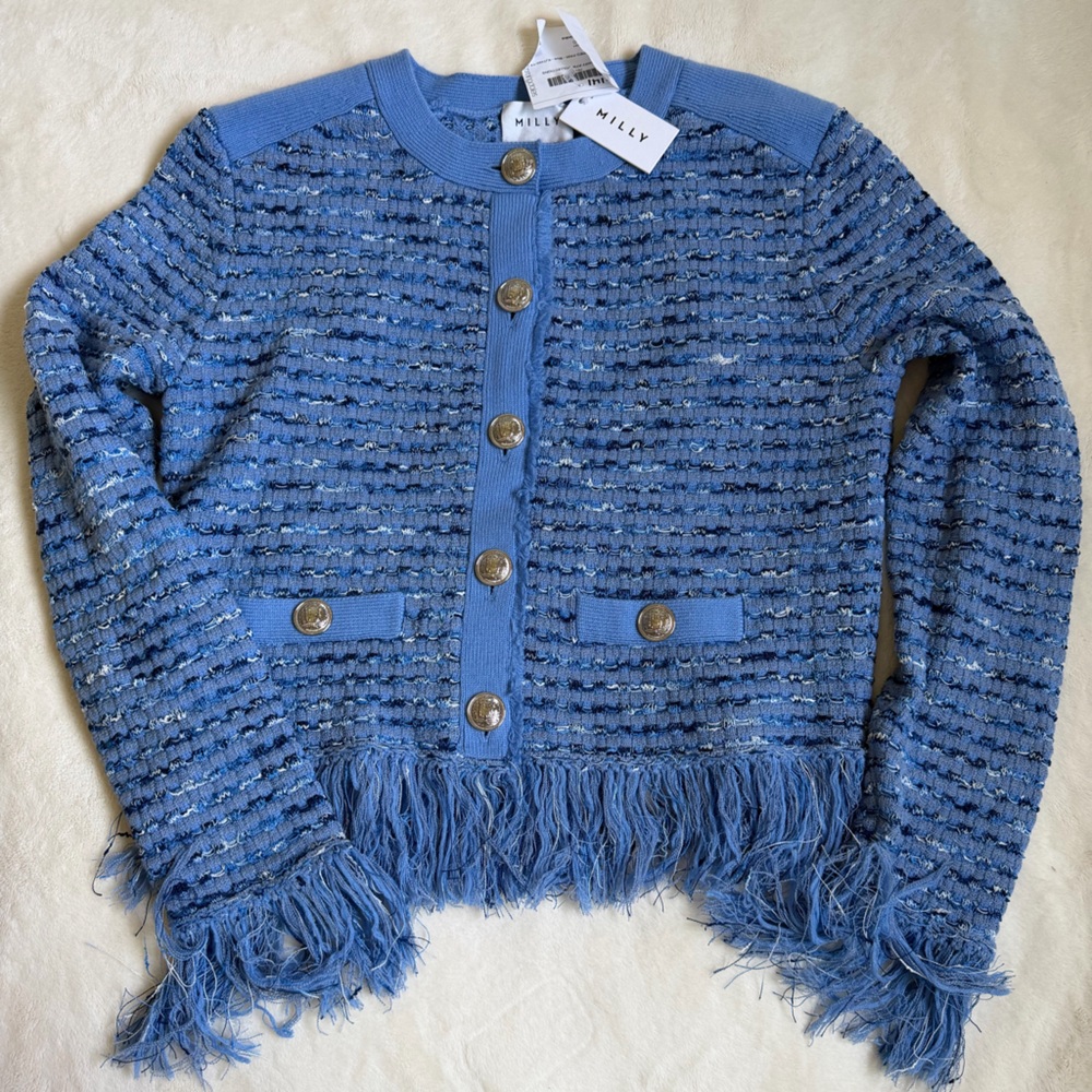 Milly Blue Knit Cardigan with Gold Buttons